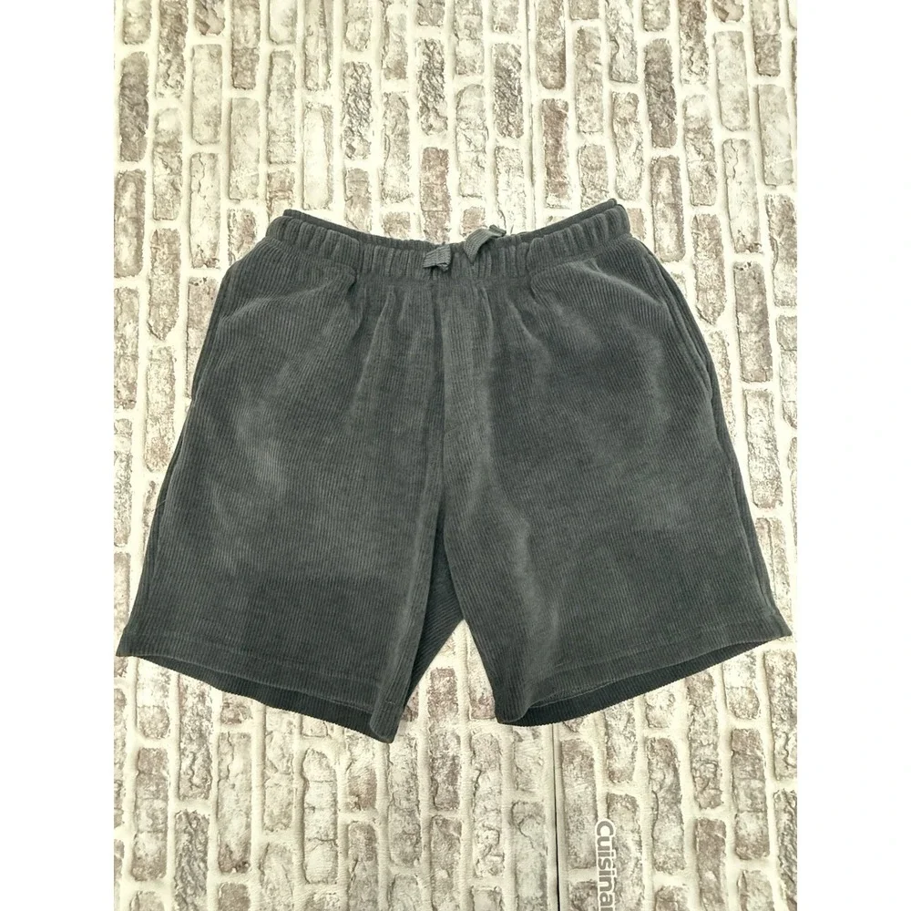 Negative Space Corduroy Shorts Elastic Waist Drawstring Charcoal Gray Men's S